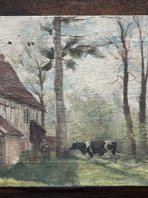 EARLY 20THC OIL ON CANVAS FARMHOUSE SCENE - ADDITIONAL PHOTO 7