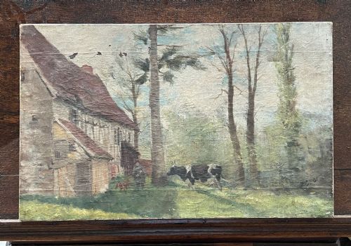 EARLY 20THC OIL ON CANVAS FARMHOUSE SCENE - ADDITIONAL PHOTO 8