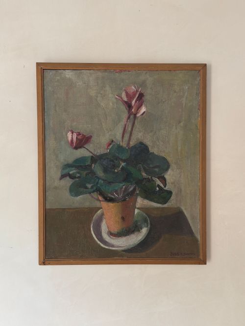 oil on canvas potted pink cyclamen - CATEGORY: ANTIQUE ART - DATED EDWARDIAN