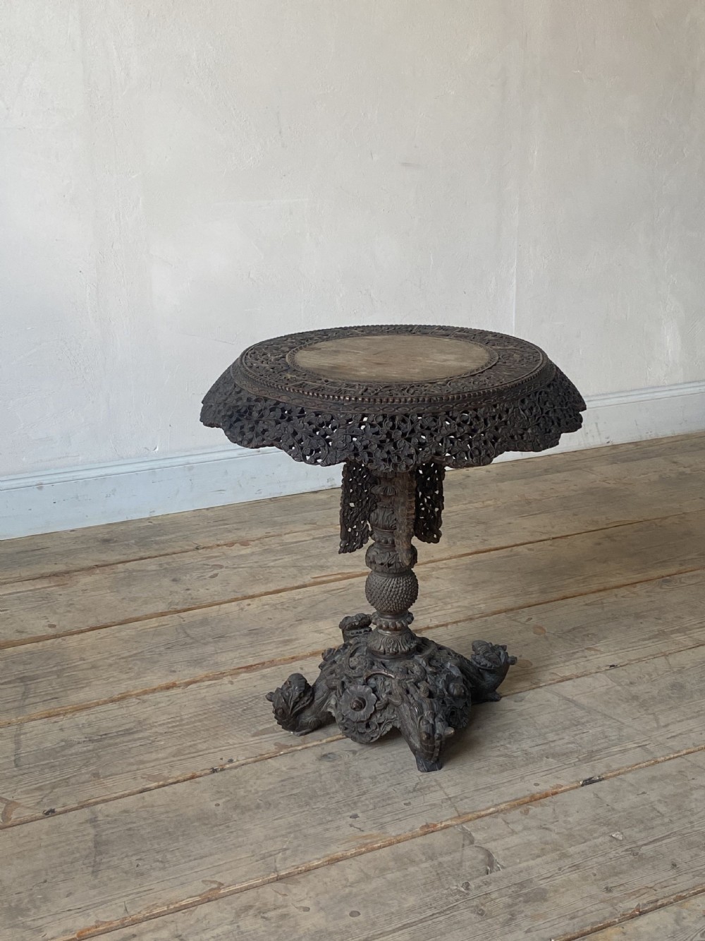 19thC Burmese hardwood tilt top occasional table