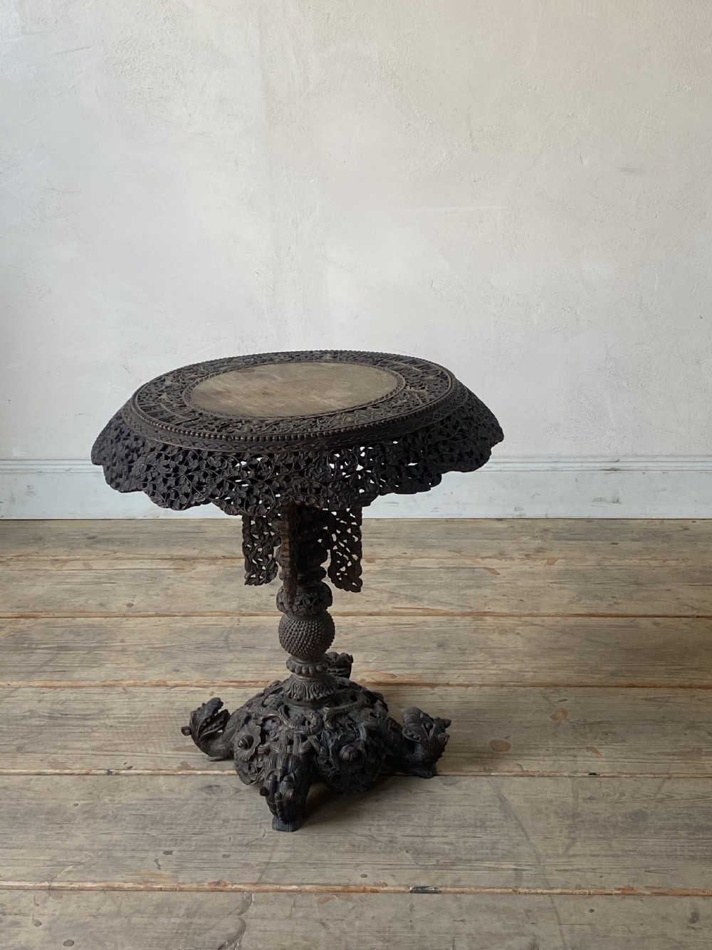 19thC Burmese hardwood tilt top occasional table View V