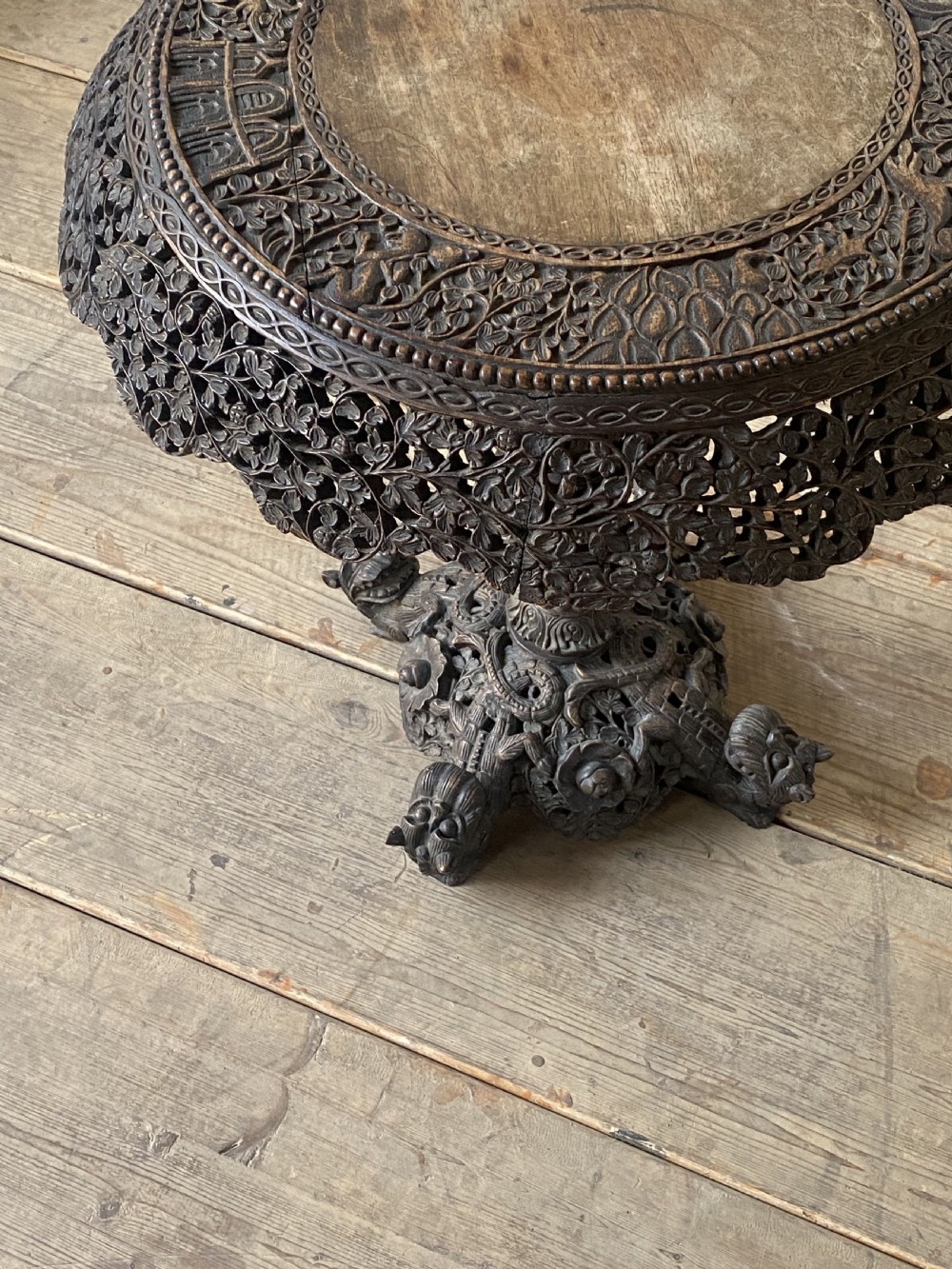 19thC Burmese hardwood tilt top occasional table View VI