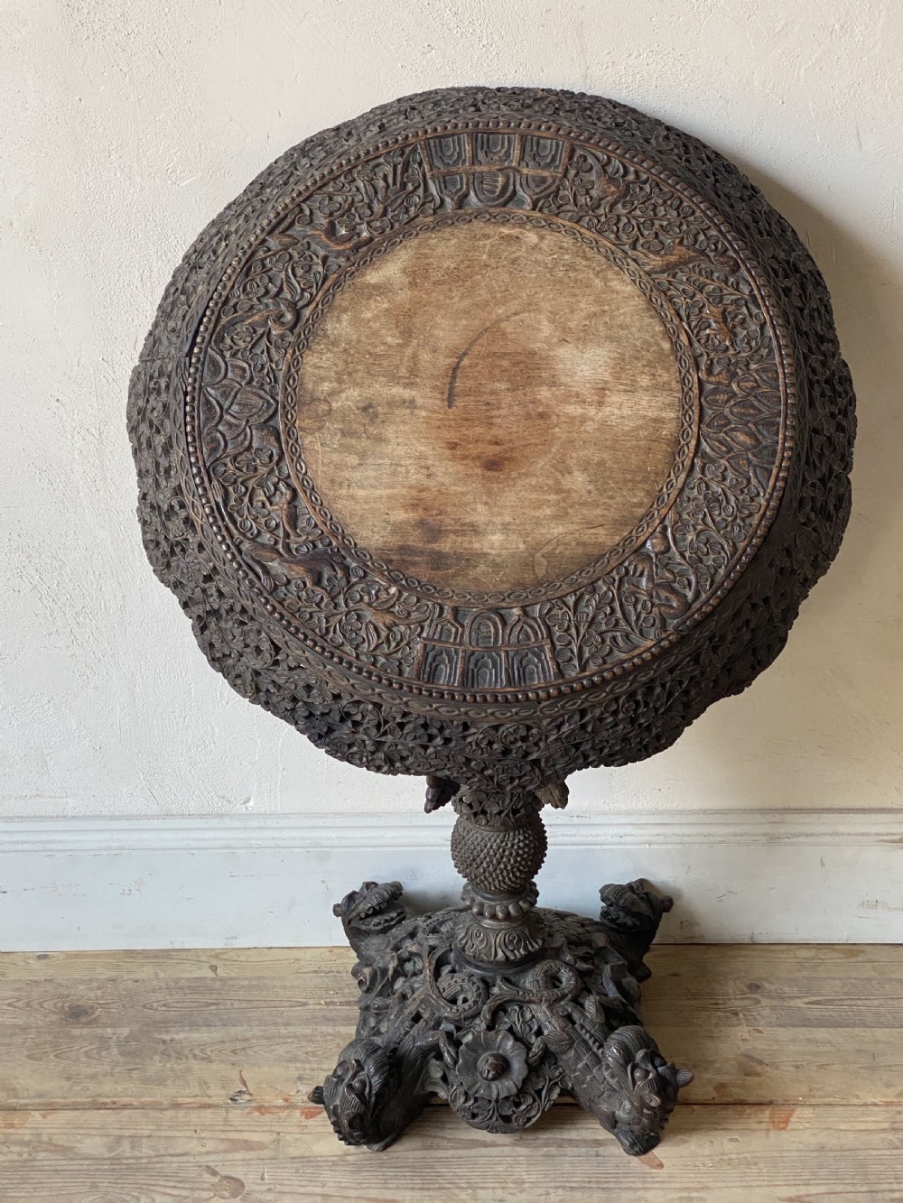 19thC Burmese hardwood tilt top occasional table View XI