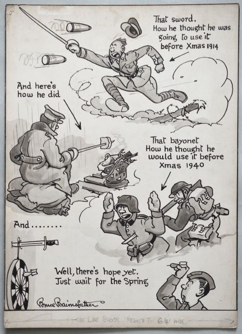 Original Ink Drawing by Bruce Bairnsfather – Titled "The Sword and the Bayonet"