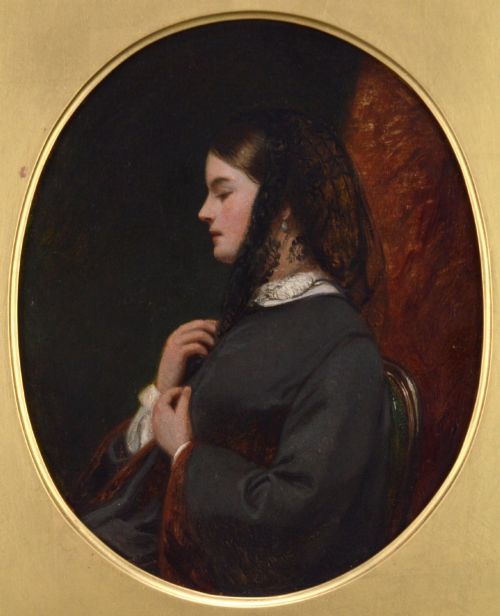 Profile Portrait of a Victorian Lady Oil Painting Signed and Dated 1860