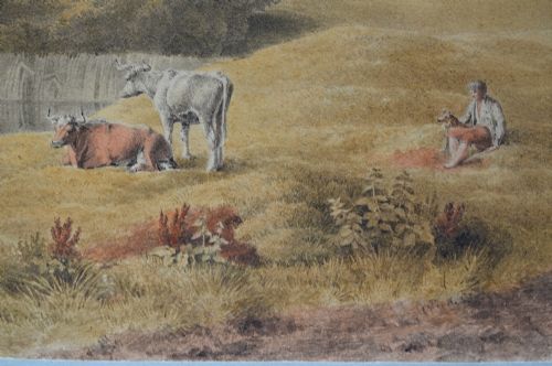 fig 3. A Georgian watercolour landscape depicting cattle grazing in a meadow at Lambeth Marsh with St. Pauls Cathedral in the background.