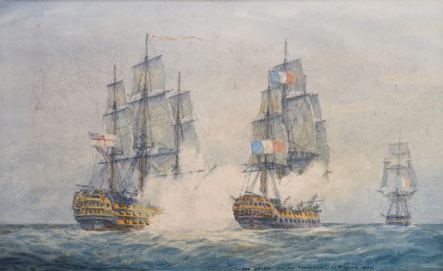 fig 1. The London and the Marengo by Admiral Sir Charles Burrard - 19th Century Watercolour