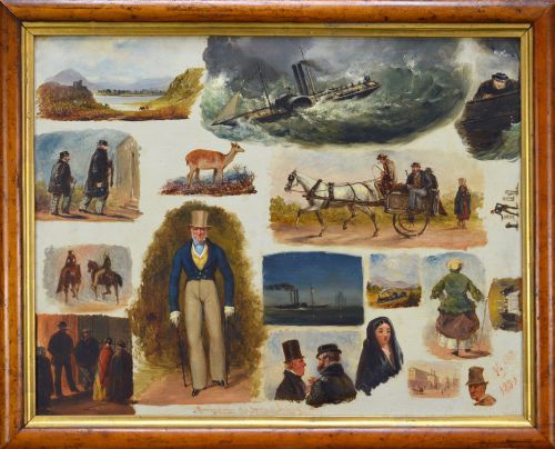 A Journey to Ireland Oil Sketches on Panel Signed and Dated 1851