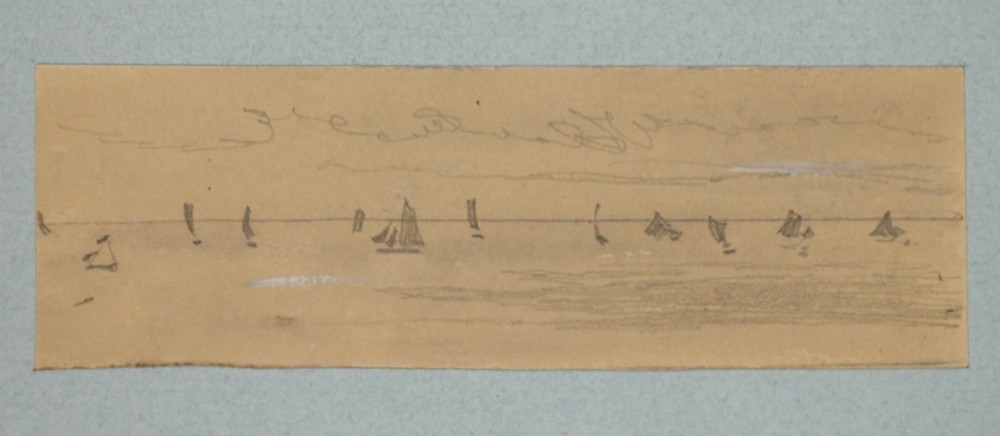 A collection of four 19th-century pencil and watercolour marine sketches by James Smetham mounted on a light blue paper backing. View III