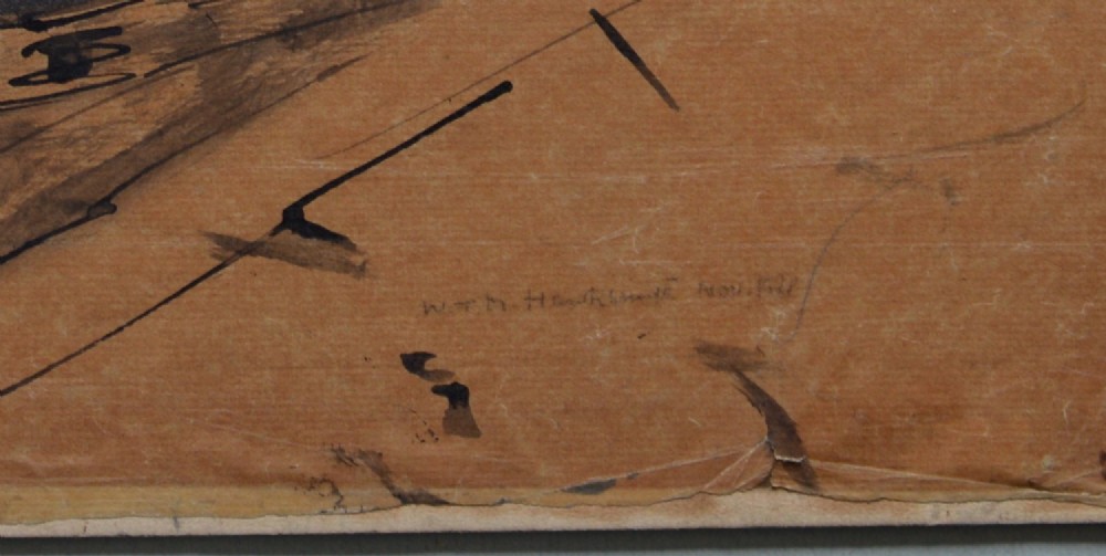 Drawing Signed and dated 1921 - Men Working on a Hulk of an Old Ship View IV