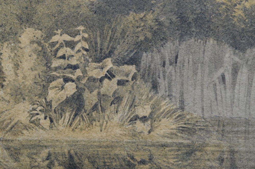 A Georgian watercolour landscape depicting cattle grazing in a meadow at Lambeth Marsh with St. Pauls Cathedral in the background. View VIII