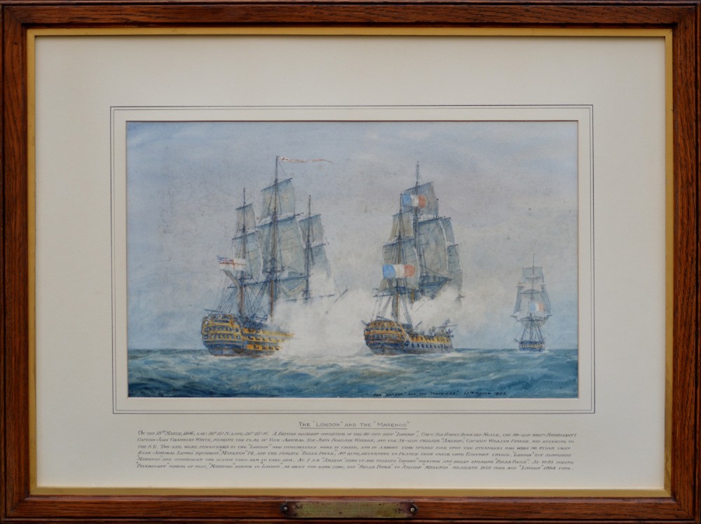 The London and the Marengo by Admiral Sir Charles Burrard - 19th Century Watercolour