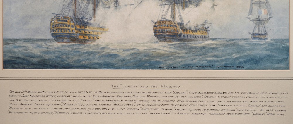 The London and the Marengo by Admiral Sir Charles Burrard - 19th Century Watercolour View IV