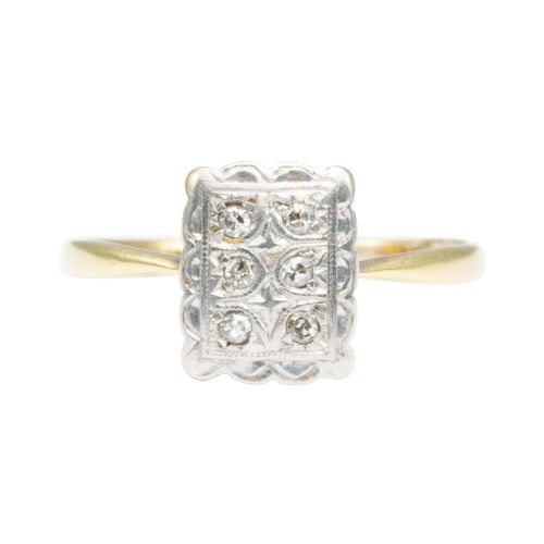 vintage art deco style 18ct gold diamond panel ring - CATEGORY: ANTIQUE JEWELLERY - DATED 1940