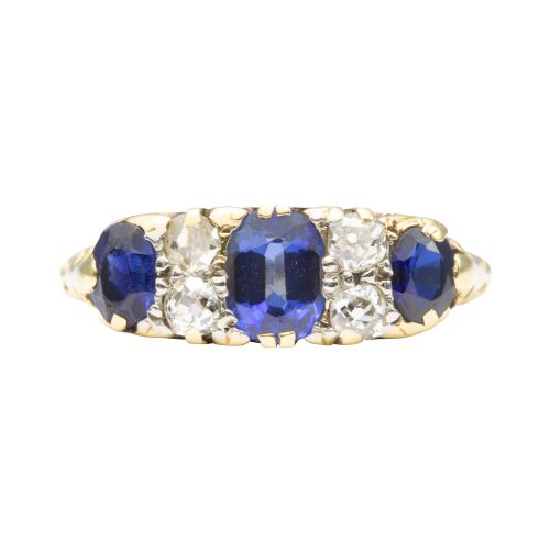 edwardian 18ct gold 3 stone sapphire and diamond ring - CATEGORY: ANTIQUE JEWELLERY - DATED EDWARDIAN