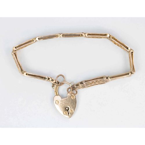 VINTAGE 9CT ROSE GOLD 5 BAR FANCY GATE BRACELET WITH HEART PADLOCK - ADDITIONAL PHOTO 2