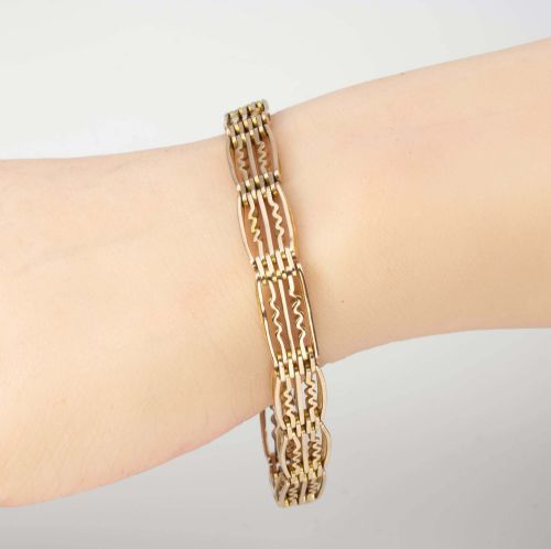 VINTAGE 9CT ROSE GOLD 5 BAR FANCY GATE BRACELET WITH HEART PADLOCK - ADDITIONAL PHOTO 5