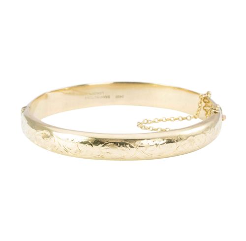 vintage floral engraved bangle in 9ct gold - CATEGORY: ANTIQUE JEWELLERY - DATED 1960