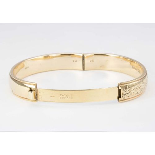 VINTAGE 9CT GOLD FLORAL ENGRAVED BANGLE - ADDITIONAL PHOTO 3
