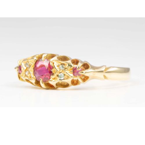 ANTIQUE 18CT GOLD RUBY AND DIAMOND 7 STONE RING - ADDITIONAL PHOTO 1