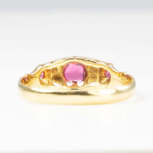 ANTIQUE 18CT GOLD RUBY AND DIAMOND 7 STONE RING - ADDITIONAL PHOTO 3