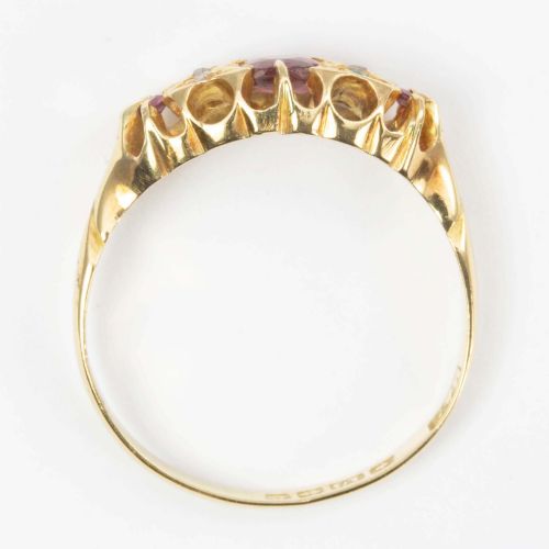 ANTIQUE 18CT GOLD RUBY AND DIAMOND 7 STONE RING - ADDITIONAL PHOTO 4