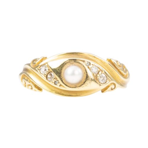 victorian 18ct gold pearl diamond gypsy ring - CATEGORY: ANTIQUE JEWELLERY - DATED VICTORIAN