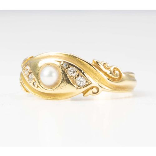 VICTORIAN 18CT GOLD PEARL DIAMOND GYPSY RING - ADDITIONAL PHOTO 1