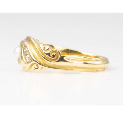 VICTORIAN 18CT GOLD PEARL DIAMOND GYPSY RING - ADDITIONAL PHOTO 2