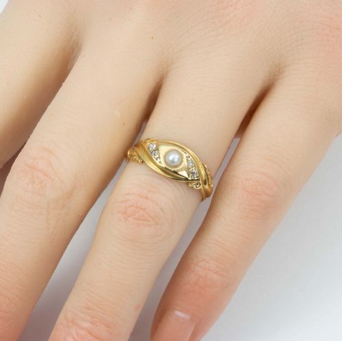 VICTORIAN 18CT GOLD PEARL DIAMOND GYPSY RING - ADDITIONAL PHOTO 6