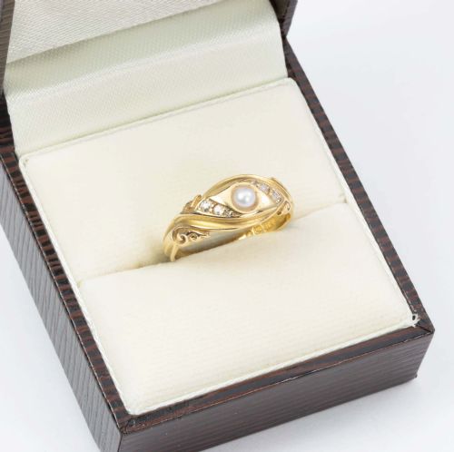 VICTORIAN 18CT GOLD PEARL DIAMOND GYPSY RING - ADDITIONAL PHOTO 7