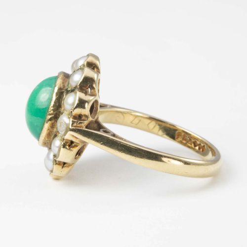 VINTAGE 9CT GOLD TURQUOISE AND PEARL CLUSTER RING - ADDITIONAL PHOTO 1