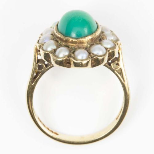 VINTAGE 9CT GOLD TURQUOISE AND PEARL CLUSTER RING - ADDITIONAL PHOTO 3