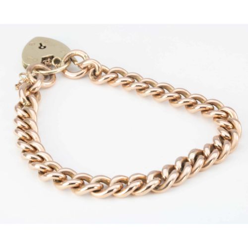 VICTORIAN 9CT ROSE GOLD CURB CHARM BRACELET AND HEART PADLOCK - ADDITIONAL PHOTO 2