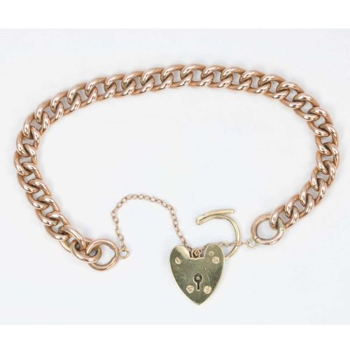 VICTORIAN 9CT ROSE GOLD CURB CHARM BRACELET AND HEART PADLOCK - ADDITIONAL PHOTO 3