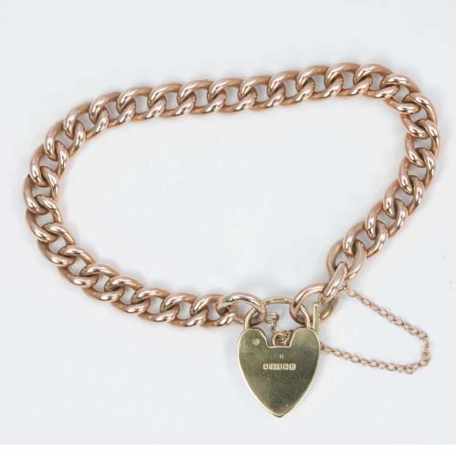 VICTORIAN 9CT ROSE GOLD CURB CHARM BRACELET AND HEART PADLOCK - ADDITIONAL PHOTO 4