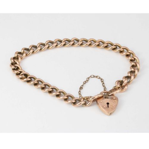 VICTORIAN 9CT ROSE GOLD CURB CHARM BRACELET WITH HEART PADLOCK - ADDITIONAL PHOTO 1