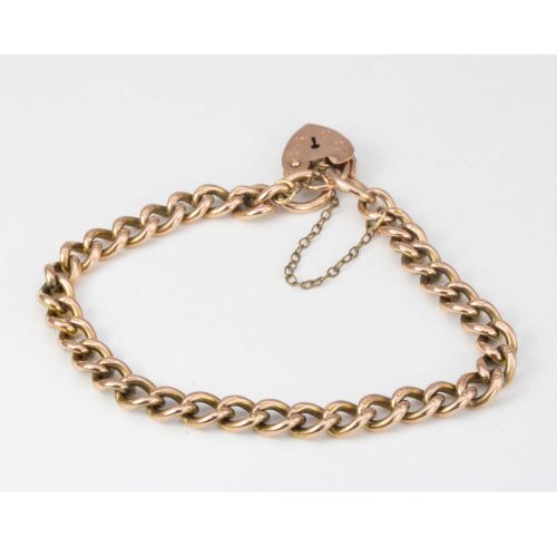 VICTORIAN 9CT ROSE GOLD CURB CHARM BRACELET WITH HEART PADLOCK - ADDITIONAL PHOTO 2