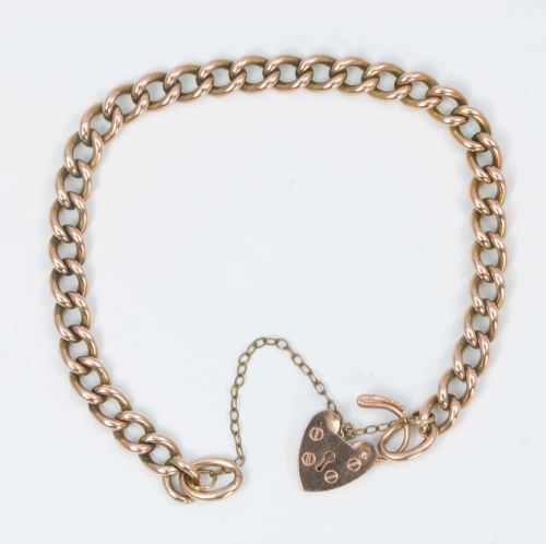 VICTORIAN 9CT ROSE GOLD CURB CHARM BRACELET WITH HEART PADLOCK - ADDITIONAL PHOTO 3