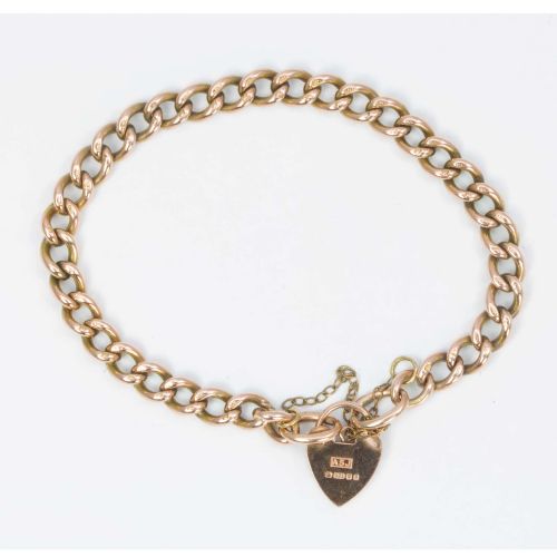 VICTORIAN 9CT ROSE GOLD CURB CHARM BRACELET WITH HEART PADLOCK - ADDITIONAL PHOTO 4
