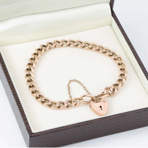VICTORIAN 9CT ROSE GOLD CURB CHARM BRACELET WITH HEART PADLOCK - ADDITIONAL PHOTO 6