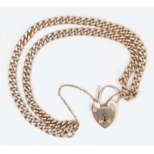 VICTORIAN 9CT ROSE GOLD DOUBLE CURB CHARM BRACELET WITH HEART PADLOCK - ADDITIONAL PHOTO 2