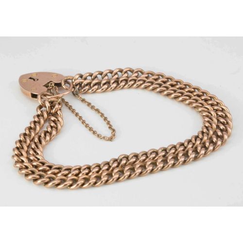 VICTORIAN 9CT ROSE GOLD DOUBLE CURB CHARM BRACELET WITH HEART PADLOCK - ADDITIONAL PHOTO 3