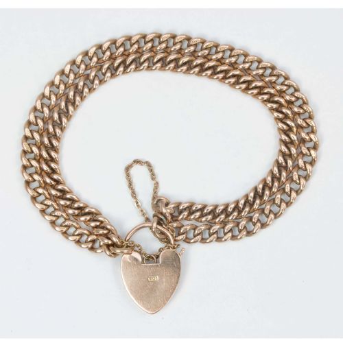 VICTORIAN 9CT ROSE GOLD DOUBLE CURB CHARM BRACELET WITH HEART PADLOCK - ADDITIONAL PHOTO 4