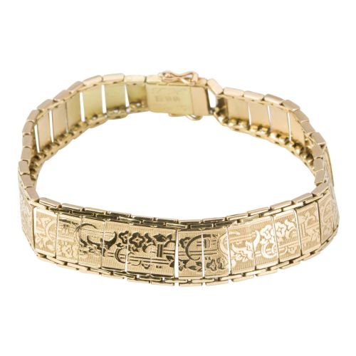 vintage 1920s 14ct gold embossed floral design bracelet - CATEGORY: ANTIQUE JEWELLERY - DATED 1920