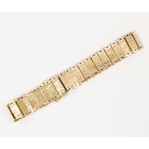 VINTAGE 1920S 14CT GOLD EMBOSSED FLORAL DESIGN BRACELET - ADDITIONAL PHOTO 4
