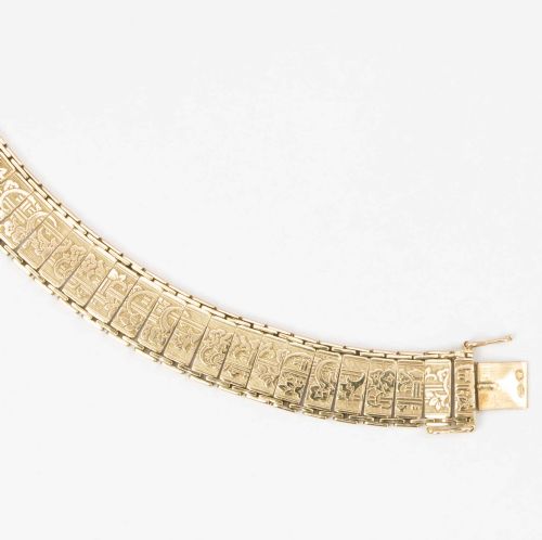 VINTAGE 1920S 14CT GOLD EMBOSSED FLORAL DESIGN BRACELET - ADDITIONAL PHOTO 5