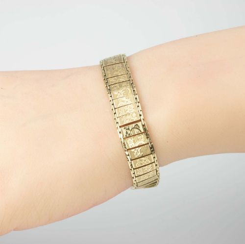 VINTAGE 1920S 14CT GOLD EMBOSSED FLORAL DESIGN BRACELET - ADDITIONAL PHOTO 6