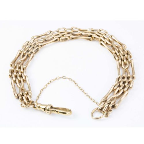 VINTAGE 9CT GOLD FANCY 4 BAR GATE BRACELET WITH DOG CLIP - ADDITIONAL PHOTO 2