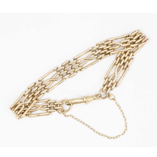 VINTAGE 9CT GOLD FANCY 4 BAR GATE BRACELET WITH DOG CLIP - ADDITIONAL PHOTO 4